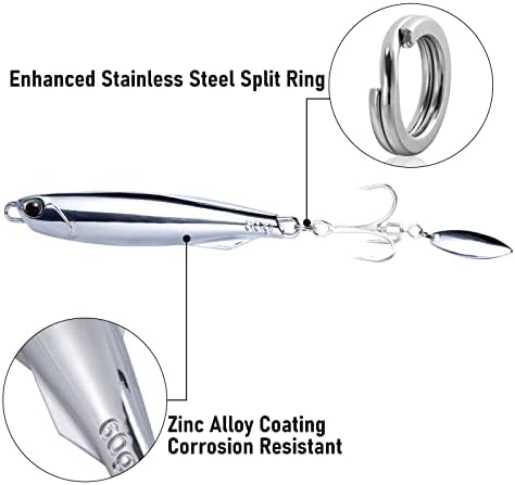 Dr.Fish 3 Pack Jigging Spoons Metal Casting Jigs Bladed Treble Hooks Saltwater Casting Spoons Surf Fishing Trolling Lures Vertical Diamond Jigs Mackerel Striper Bluefish Lures - Image 4