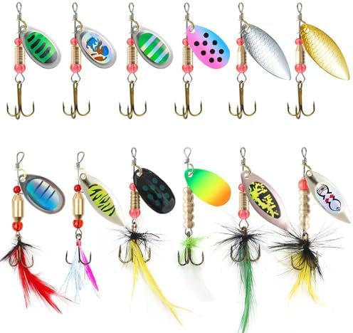 KINGFOREST 10-12-20pcs Fishing Lures Spinnerbait for Bass Trout Salmon Walleye Hard Metal Spinner Baits Kit with Tackle Box by Kingforest
