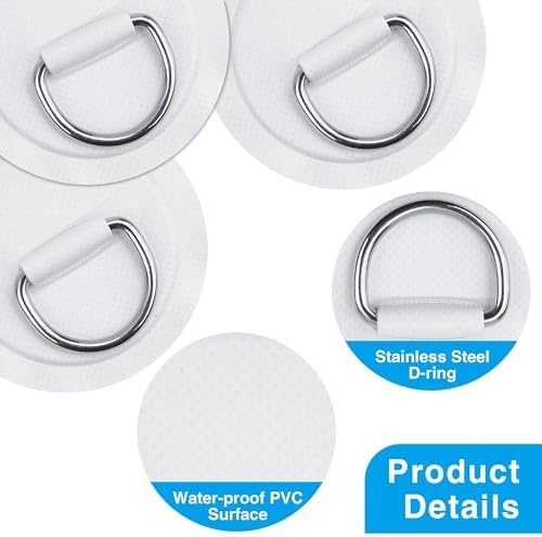 4 Pcs Stainless Steel D-Ring Patch Kit, with 1 Bungee Cord Rope, 4 Cord Hooks, Paddle Board Accessories for Kayak, Inflatable Boat, Caneo, No Glue Included - Image 6