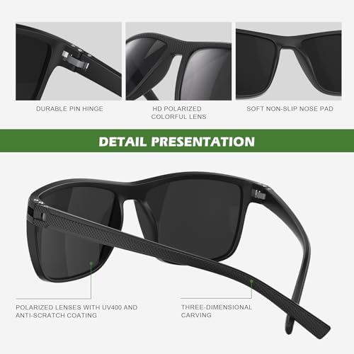 Fanshen Square Polarized Sunglasses for Men, 3 Pack Lightweight UV Protection Sun Glasses for Driving Fishing Golf - Image 4