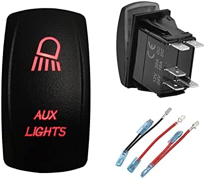 12V 24V Dual RED Led Aux Lights Rocker Switch with Jumper Wires 5 P ON-Off Light Toggle Switch for Car Boat Motorcycle Truck Trailer Caravan SUV Off Road Vehicle Dashboard Switch Replace by BACAUTOPARTS
