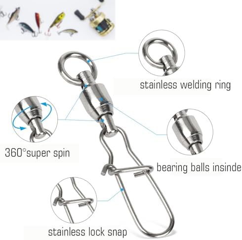 AMYSPORTS Duo Lock Snap Fishing Swivels Stainless Barrel Swivels Fishing Lure Snap Swivels Ball Bearing Swivels Fishing Tackle for Saltwater Fishing Freshwater Fishing - Image 3