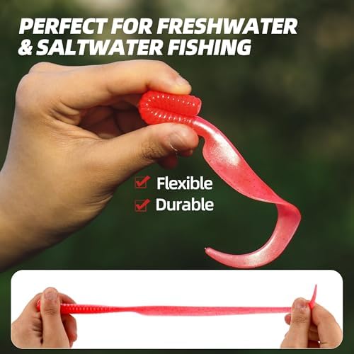 Curly Style Tail Worms Fishing Lures – Realistic Wavy Tail Soft Bait Grub Swimbaits for Saltwater & Freshwater Fishing, Available in 4 Inch & 6 Inch, Perfect for Bass, Trout, Crappie, & More - Image 3