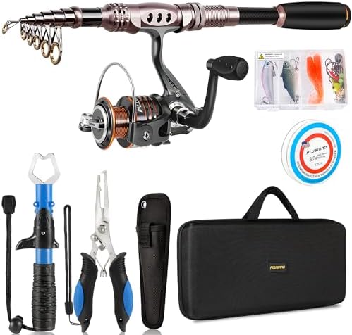 PLUSINNO Fishing Rod and Reel Combos Carbon Fiber Telescopic Fishing Pole with Reel Combo Sea Saltwater Freshwater Kit Fishing Rod Kit by PLUSINNO