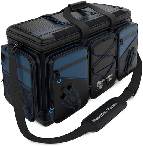 Reaction Tackle Saltwater Fishing Tackle Bags, Water Resistant 1000D PVC Tackle Box Bag with Removable Dividers, Fits 3600 and 3700 Trays, XL by ReactionTackle