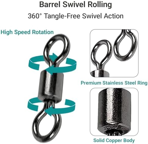 AMSYPORTS High Strength Fishing Swivel Connector Saltwater Freshwater Barrel Swivels Rolling Heavy Duty Swivels Fishing Copper Black Nickel - Image 4