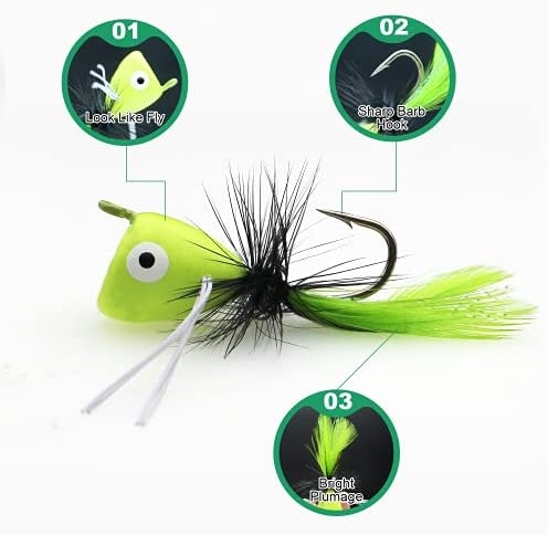 Fly Fishing Poppers, Topwater Fishing Lures Bass Crappie Bluegill Sunfish Panfish Trout Salmon Perch Steelhead Flies for Fly Fishing Bass Panfish Bluegill Trout Salmon - Image 4