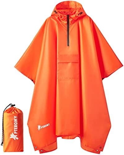 PTEROMY Hooded Rain Poncho for Adults, Reusable Waterproof Raincoat by PTEROMY