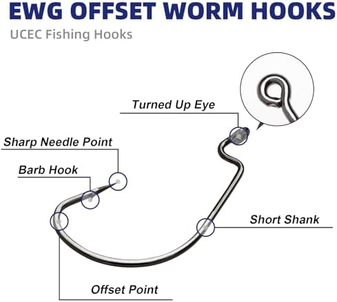 UCEC EWG Fishing Hooks, Offset Worm Hooks for Bass Fishing Hook Texas Rig - Image 2
