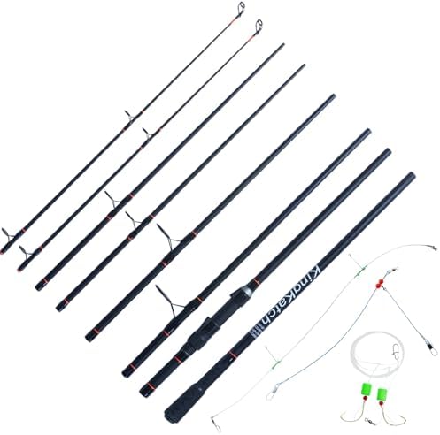 Surf Fishing Rod 9'/10'/11'/12', Carbon Fiber Graphite Spinning Rod 3-Piece Travel Rod with 2 Tips, Includes Pompano Rig & High-Strength Wire Leaders for Saltwater Beach Surf Casting by KingKatch