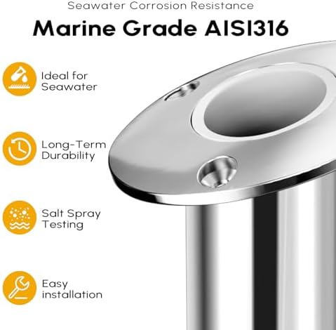 Fishing Rod Holder 2 Pack, 316 Stainless Steel 15/30/90 Degree Rod Holders for Fishing Boat, Flush Mount with Cap, Heavy Duty - Image 4