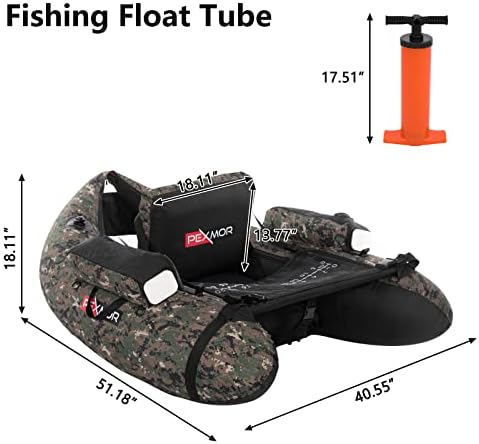 PEXMOR Inflatable Fishing Float Tube, Float Tubes for Fishing w/Rod Holder | Fish Ruler | Pump | Carry Bag | Adjustable Straps| Storage Pockets, 350LBS Capacity Fly Fishing Belly Boat - Image 2