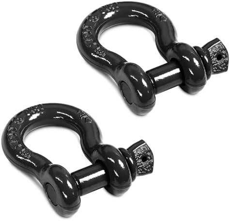 3/4" D Ring Shackle with 7/8" Screw Pin, 4.75T Working Load Limit (WLL) / 28.5T (62,831 lb) Minimum Breaking Strength (MBS) for Tow Strap Winch, Off-Road Vehicle Recovery (Black, 2 Pack) by Jamiikury