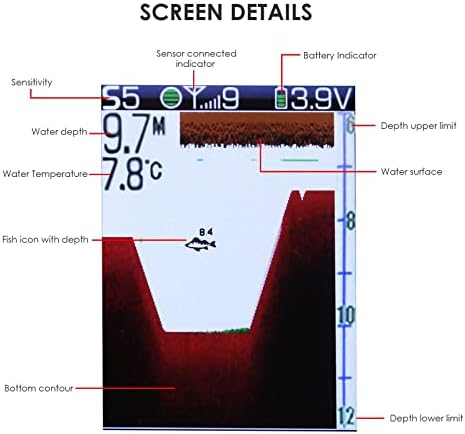 Portable Fish Finder Large HD Display Wireless Depth Finders for Boats with 147 feet Depth Detection Sensor, Rechargeable Castable Fish Finder Display Fish, Temp - Image 6