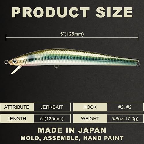 Lucky Craft FlashMinnow 125 YAWARA Saltwater Fishing Lure, Jerkbait for Halibut and Sea Bass, Long Casting Fishing Gear, Slow Sinking 5in 0.7oz, Tackle Box and Fish Accessories - Image 2