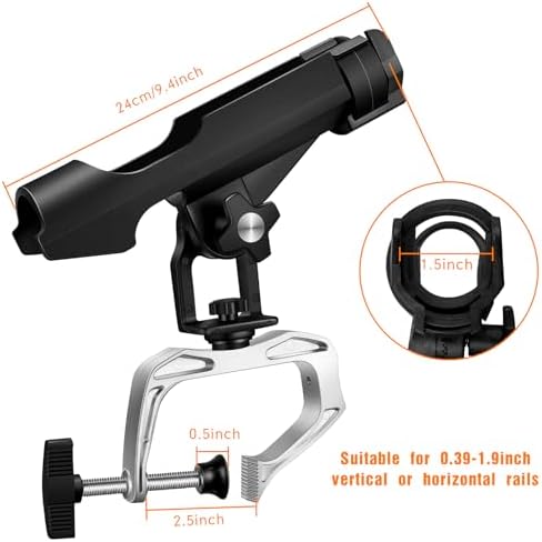 Liliful 6 Pack Fishing Boat Rod Holder 360 Degree Adjustable with Large Clamp Boat Rod Bracket Folding Fishing Pole Holders for Kayak Canoe Raft - Image 2