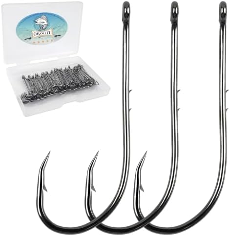 Baitholder Fishing Hooks, 50pcs Bait Holder Hooks Offset Long Shank Live Bait Fish Hook with Double Barbs for Bass Trout Crappie Saltwater Freshwater Fishing Size 4-6/0 by OROOTL