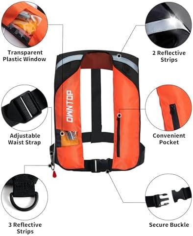 Owntop Automatic/Manual Inflatable Swim Jacket, Manual Convertible & Highly Visible, Storage Pocket with Zipper, 24g CO2 Cylinder Included, Low Profile for Kayak, Fishing, Paddle Sports - Image 4