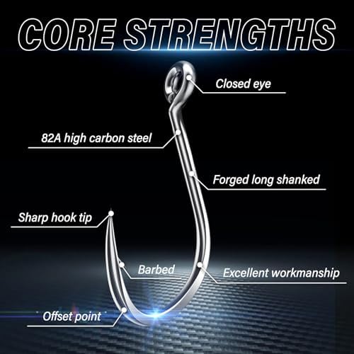 50PCS Sharp Barbed Fishing Hooks, High-Carbon Steel Ultra-Strong, Single Size with Hole for Easy Tying, Secure Portable Box Included – Ideal for Bank Fishing, Lure Fishing & All Conditions - Image 3