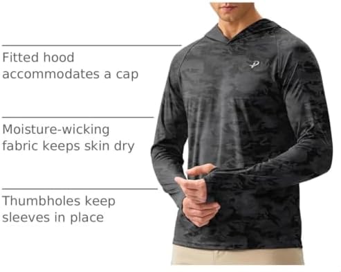 Pudolla Men's Sun Protection Hoodie Shirts UPF 50+ Fishing Hiking Shirt - Image 4