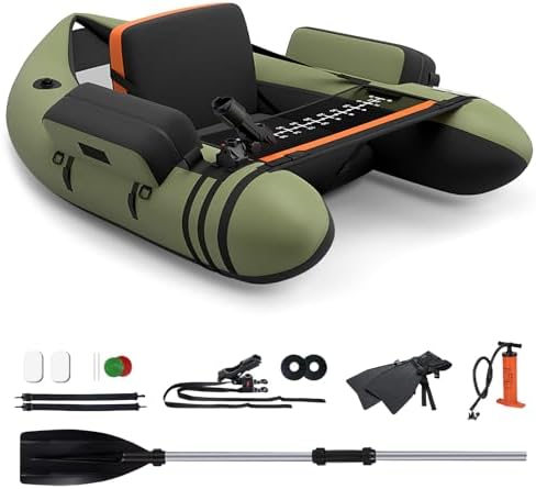 GYMAX Fishing Float Tube, 350lbs Inflatable Fishing Boat with Paddle, Pump, Flippers, Fish Hook Stators, Fish Ruler, Storage Pockets, Portable Backpack Belly Boat for Adults Fishing by GYMAX