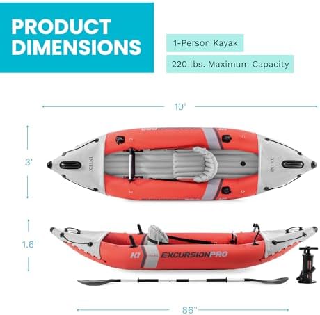 INTEX Excursion Pro K1 Inflatable Kayak 1-Person Set with Paddle & Pump - Image 3