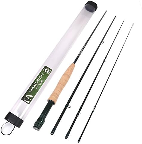 M MAXIMUMCATCH Maxcatch Extreme Graphite Fly Fishing Rod 4-Piece 9 Feet with IM6 Carbon Blank, Hard Chromed Guides, A Cork Grip (Size:3/4/5/6/7/8/10wt) by Maxcatch