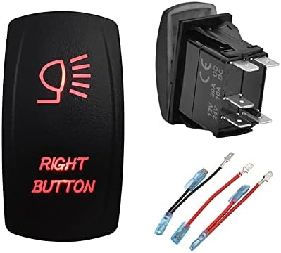 12V 24V Dual RED Led Right Button Rocker Switch with Jumper Wires 5 PIN ON-Off Right Light Switch for Car Boat Motorcycle Truck Trailer RV SUV UTV Dashboard Switch Replacement by BACAUTOPARTS