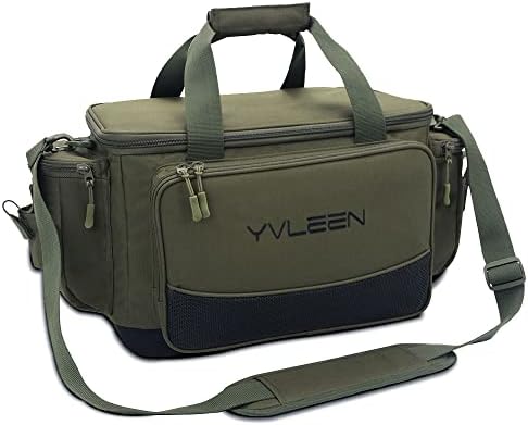 YVLEEN Fishing Tackle Box Bag - Outdoor Large Fishing Tackle Storage Bag - 100% Water-Resistant Polyester Material - Fishing Tackle Bags - Suitable for 3600 3700 Tackle Box (Army Green) by YVLEEN