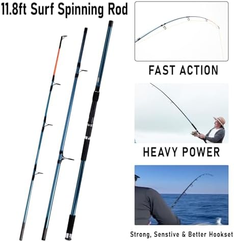 Dr.Fish Surf Fishing Rod and Reel Combos Saltwater Fishing Gear Set 12ft Surf Rod 10000 Reel Offshore Inshore Casting Pole Beach Casting Spinning Pole Kit Equipment Set Striper Pompano Flounder - Image 6