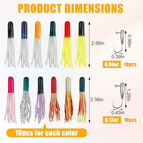 Soft Fishing Lures Jig Head Hooks Kit, Crappie Jigs Lures Kit Mixed Curly Grub Lures Tube Baits Soft Plastic Swimbaits for Bass Trout Panfish Saltwater Freshwater Fishing - Image 2