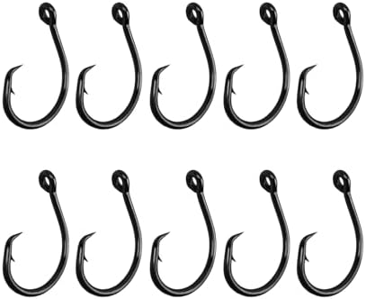 10PCS High-Carbon Steel Circle Hooks Barbed Fishing Hooks with Holes, Freshwater and Saltwater Fishing Hooks for Tuna, Catfish, Bass by HSYMQ