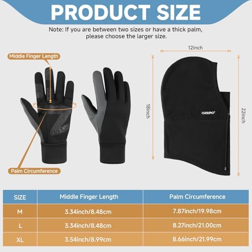 OZERO Winter Balaclava Gloves Set: Windproof Ski Mask Balaclava & Gloves - Image 2