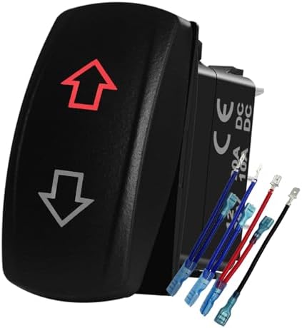 12V 24V RED Led Up Down Momentary Rocker Switch with Wires 7P (ON)-Off-(ON) Arrows Mom Switches for Car Boat Dump Trailer Camper Polaris Ranger RZR UTV ATV SXS by BACAUTOPARTS