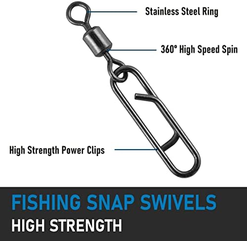 Dr.Fish Fishing Clips with Swivels, Speed Power Clips with Barrel Swivels Quick Change Lure Snap Swivels Fishing Tackle Leader Line Connector for Freshwater & Saltwater - Image 2