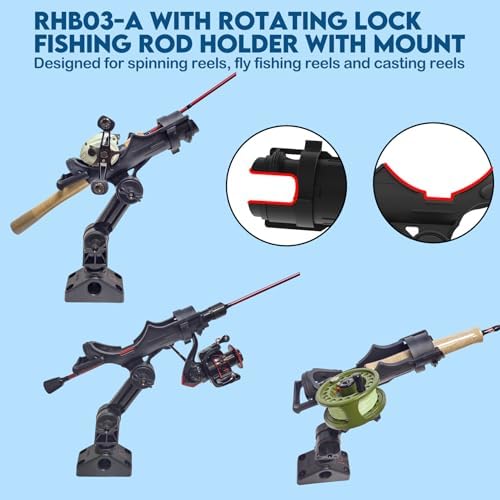 Fishing Rod Holder for Kayak & Boat with Side Deck Mount, 360 Degree Adjustable, Compatible with Spinning, Casting, Fly Reels - Image 4