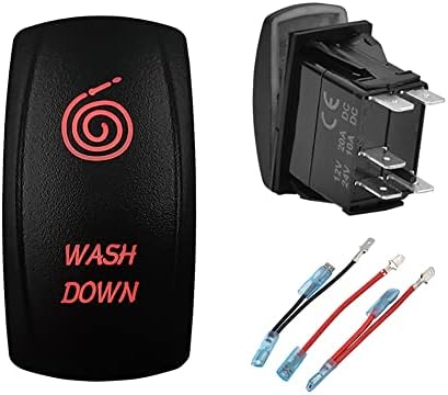 12V 24V Dual RED Led Washdown Rocker Switch with Wires 5 PIN ON-Off Laser Etched Switch for Car Boat Yatch Trailer Truck by BACAUTOPARTS