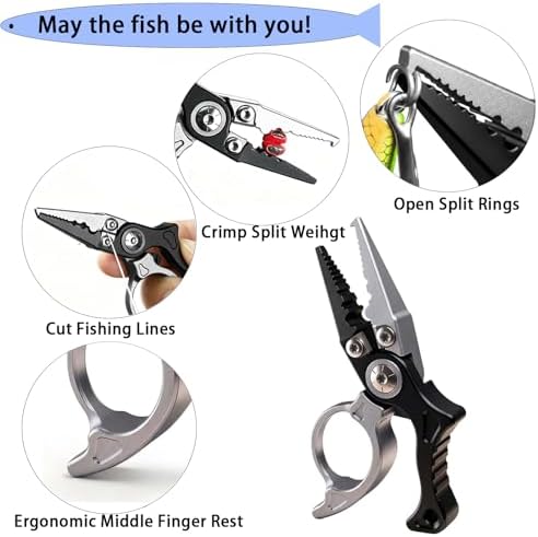 Mini Fishing Pliers with Zinger Retractor, Split Ring Pliers for Saltwater & Freshwater, Tungsten Carbide Braid Cutters & Hook Remover, Compact Multitool for Freshwater Fly Fishing,Bass Fishing - Image 3