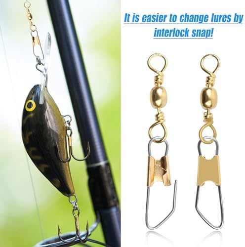 AGOOL Fishing Swivels Snaps, 60/120pcs Barrel Swivels with Nice Snaps Gold High Strength Solid Rings Line Lures Connector Fishing Tackle Accessories - Image 7
