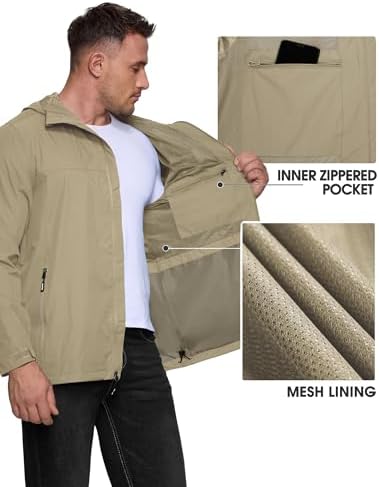 Outdoor Ventures Men's Packable Rain Jacket Waterproof Lightweight Raincoat - Image 5