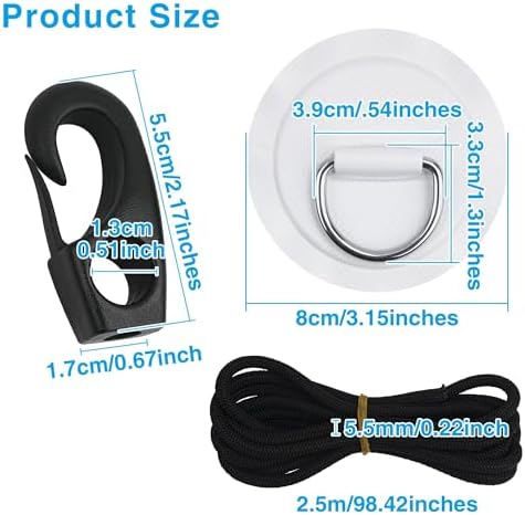 4 Pcs Stainless Steel D-Ring Patch Kit, with 1 Bungee Cord Rope, 4 Cord Hooks, Paddle Board Accessories for Kayak, Inflatable Boat, Caneo, No Glue Included - Image 3