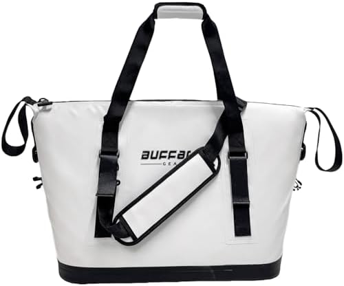 Buffalo Gear Fish Cooler Bag – 37Qt Seamless Insulation Fish Kill Bag, Keeps Ice Cold Up to 36 Hours, Foldable & Waterproof with Rod Attachment Straps & Gear Loops, White by BuffaloGear