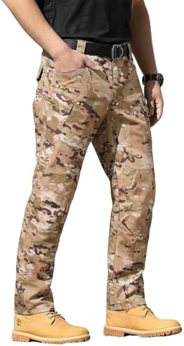 Men's Tactical Pants Stretch Waterproof Fabric Durable Cargo Pants for Hiking Casual Work Multi Pockets (No Belt) by LYRXXX