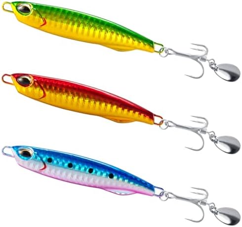 Dr.Fish 3 Pack Jigging Spoons Metal Casting Jigs Bladed Treble Hooks Saltwater Casting Spoons Surf Fishing Trolling Lures Vertical Diamond Jigs Mackerel Striper Bluefish Lures by DrFish