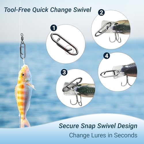 AMYSPORTS High Strength Saltwater Barrel Swivels Fishing Tackle Stainless Steel Line Connector Fishing Snaps Swivel Change Quick Fishing Clips Snap Black Nickel - Image 5