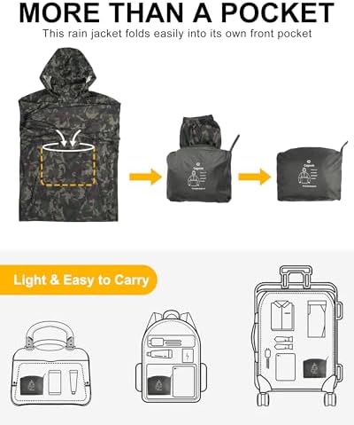 Outdoor Ventures Men's Rain Jacket Waterproof Lightweight Packable Pullover - Image 3