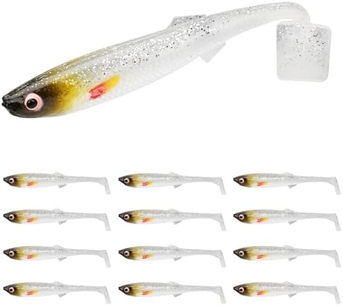 TRUSCEND Shadtale Easy Catch Soft Fishing Lures with BKK Hooks - Trembly Sinking and Vibrating Swim for More Bites, Pre-Rigged Swimbaits for Bass, Trout, Crappie, Walleye, Freshwater Saltwater Fishing by TRUSCEND