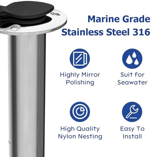 Fishing Rod Holder 2 Pack, 316 Stainless Steel 15/30/90 Degree Rod Holders for Fishing Boat, Flush Mount with Cap, Heavy Duty - Image 3