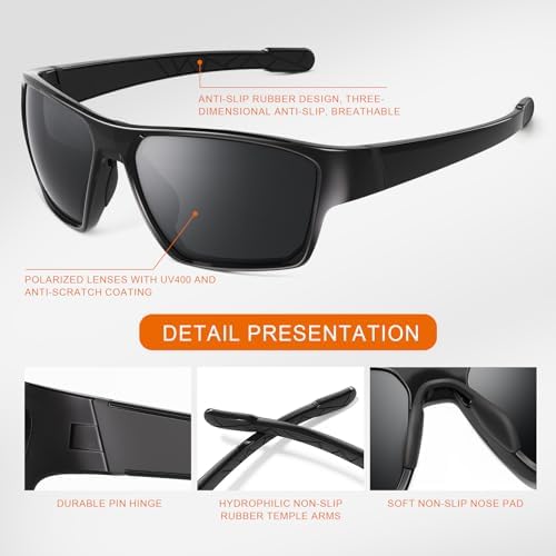 suoso Sports Polarized Sunglasses for Men: Womens UV400 Protection Sun Glasses Wrap Around Goggles for Fishing Driving TR90 - Image 3