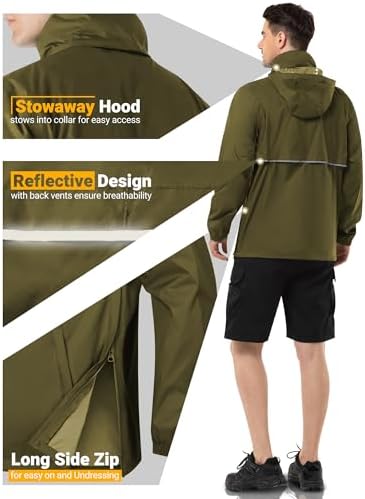 Outdoor Ventures Men's Rain Jacket Waterproof Lightweight Packable Pullover - Image 4